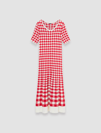 JOSEPH Fashion Women Vichy Jacquard Knitted Dress Crimson Combo