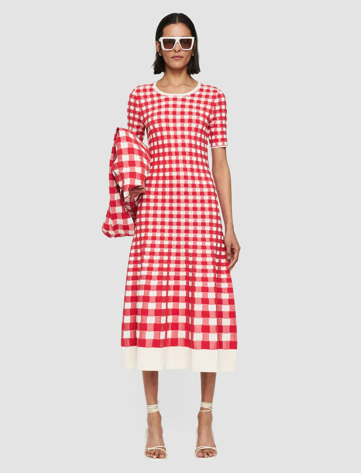 JOSEPH Fashion Women Vichy Jacquard Knitted Dress Crimson Combo
