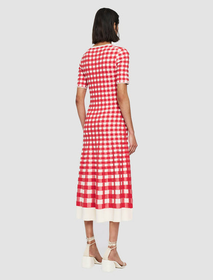JOSEPH Fashion Women Vichy Jacquard Knitted Dress Crimson Combo