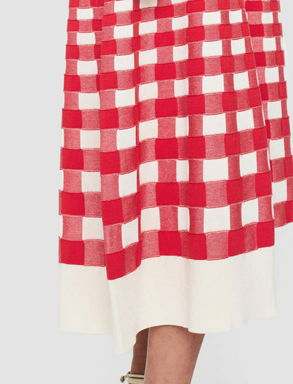 JOSEPH Fashion Women Vichy Jacquard Knitted Dress Crimson Combo