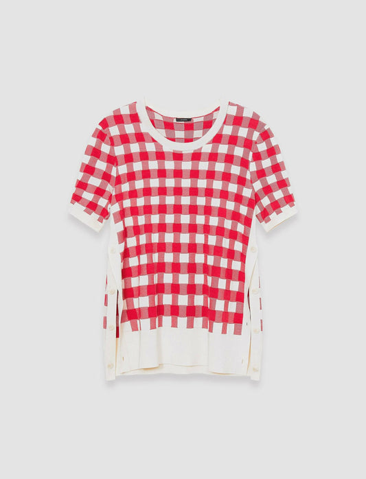 JOSEPH Fashion Women Vichy Jacquard Knitted Top Crimson Combo