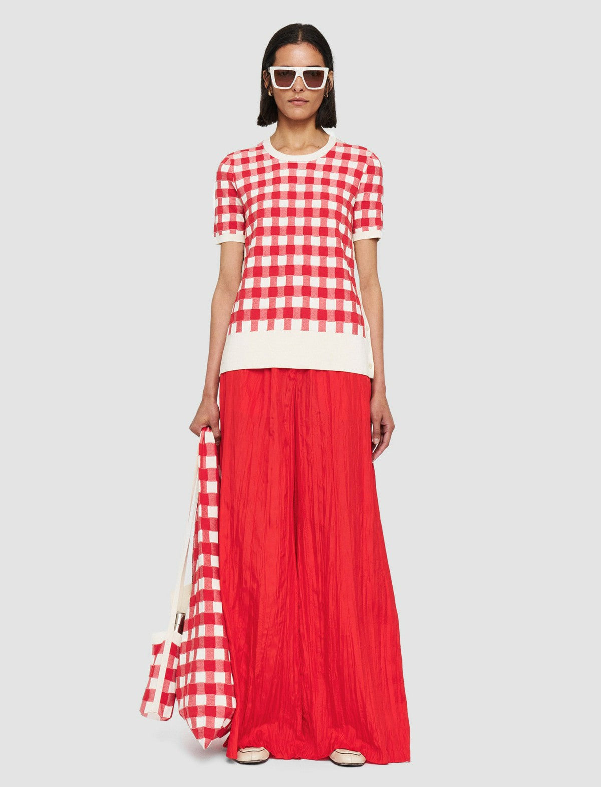 JOSEPH Fashion Women Vichy Jacquard Knitted Top Crimson Combo
