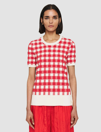 JOSEPH Fashion Women Vichy Jacquard Knitted Top Crimson Combo