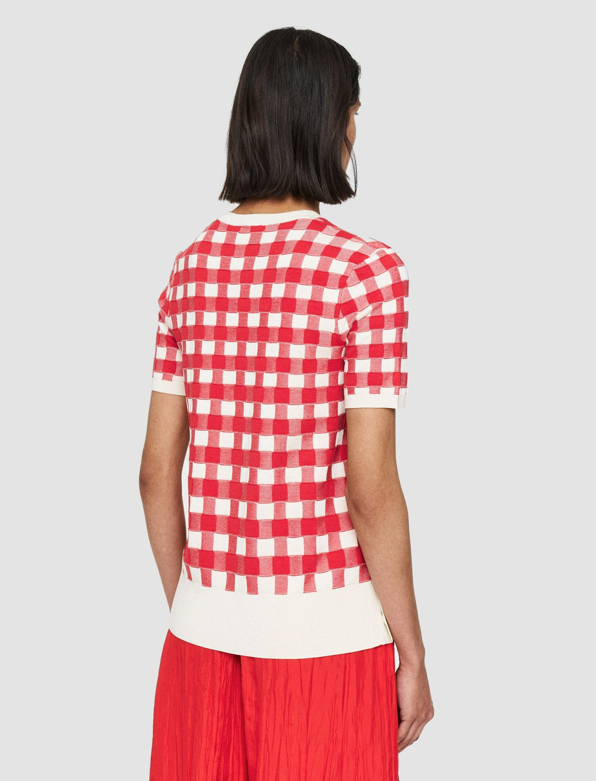 JOSEPH Fashion Women Vichy Jacquard Knitted Top Crimson Combo