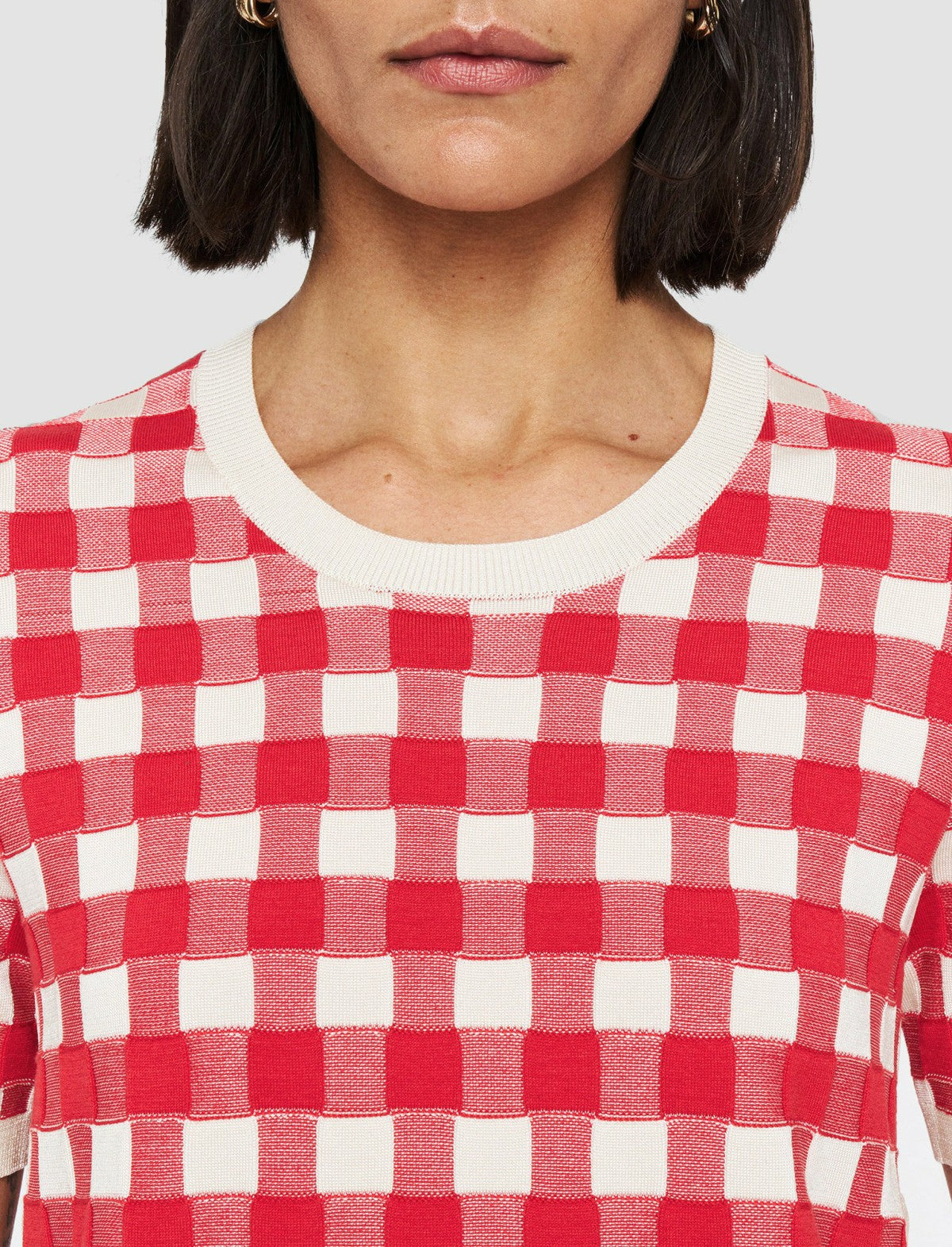 JOSEPH Fashion Women Vichy Jacquard Knitted Top Crimson Combo