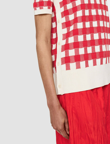 JOSEPH Fashion Women Vichy Jacquard Knitted Top Crimson Combo