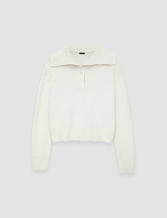JOSEPH Fashion Women Silk Cashmere Polo Jumper Oyster White