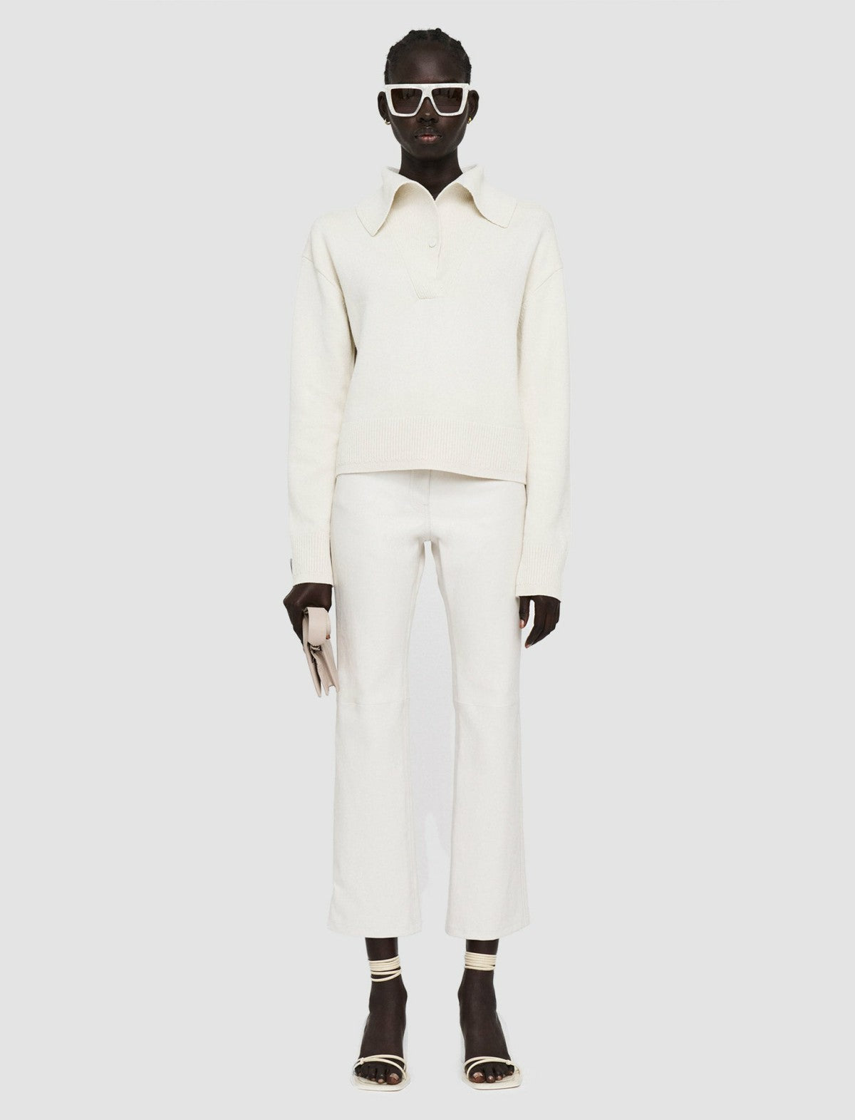 JOSEPH Fashion Women Silk Cashmere Polo Jumper Oyster White