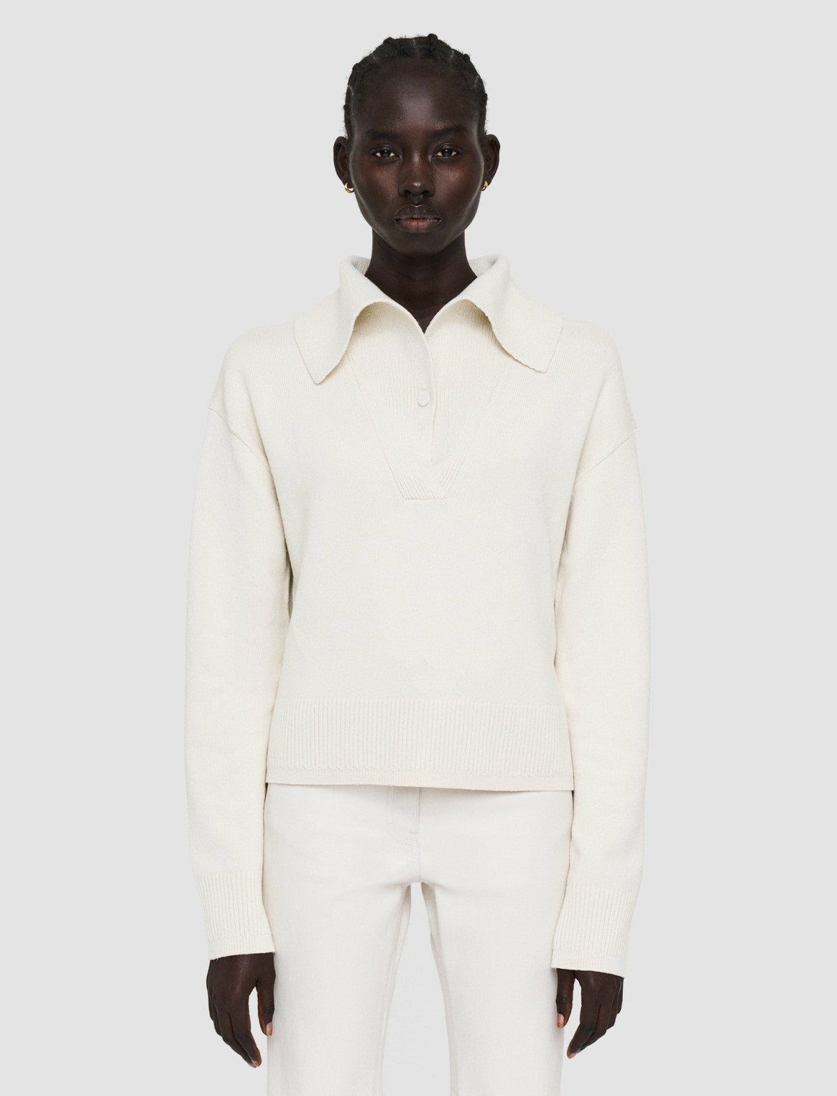 JOSEPH Fashion Women Silk Cashmere Polo Jumper Oyster White