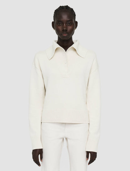 JOSEPH Fashion Women Silk Cashmere Polo Jumper Oyster White