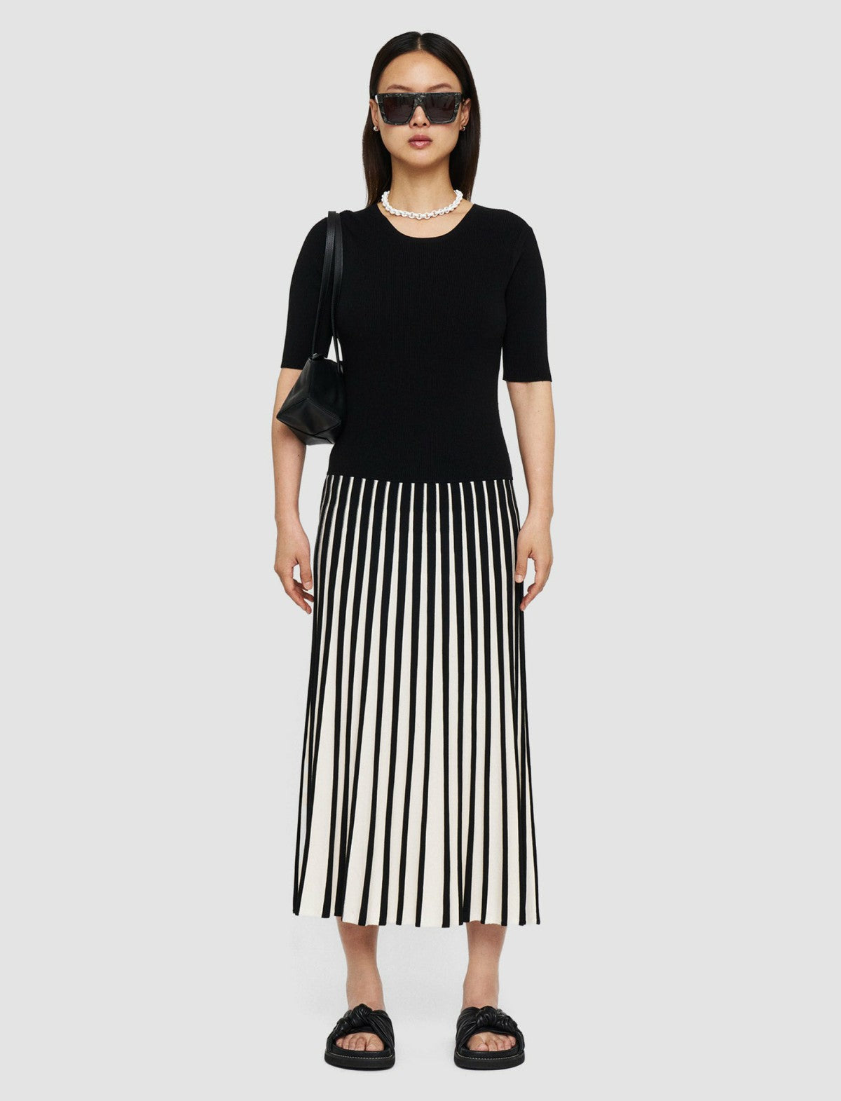 JOSEPH Fashion Women Stripes Dress Oyster White/ Black