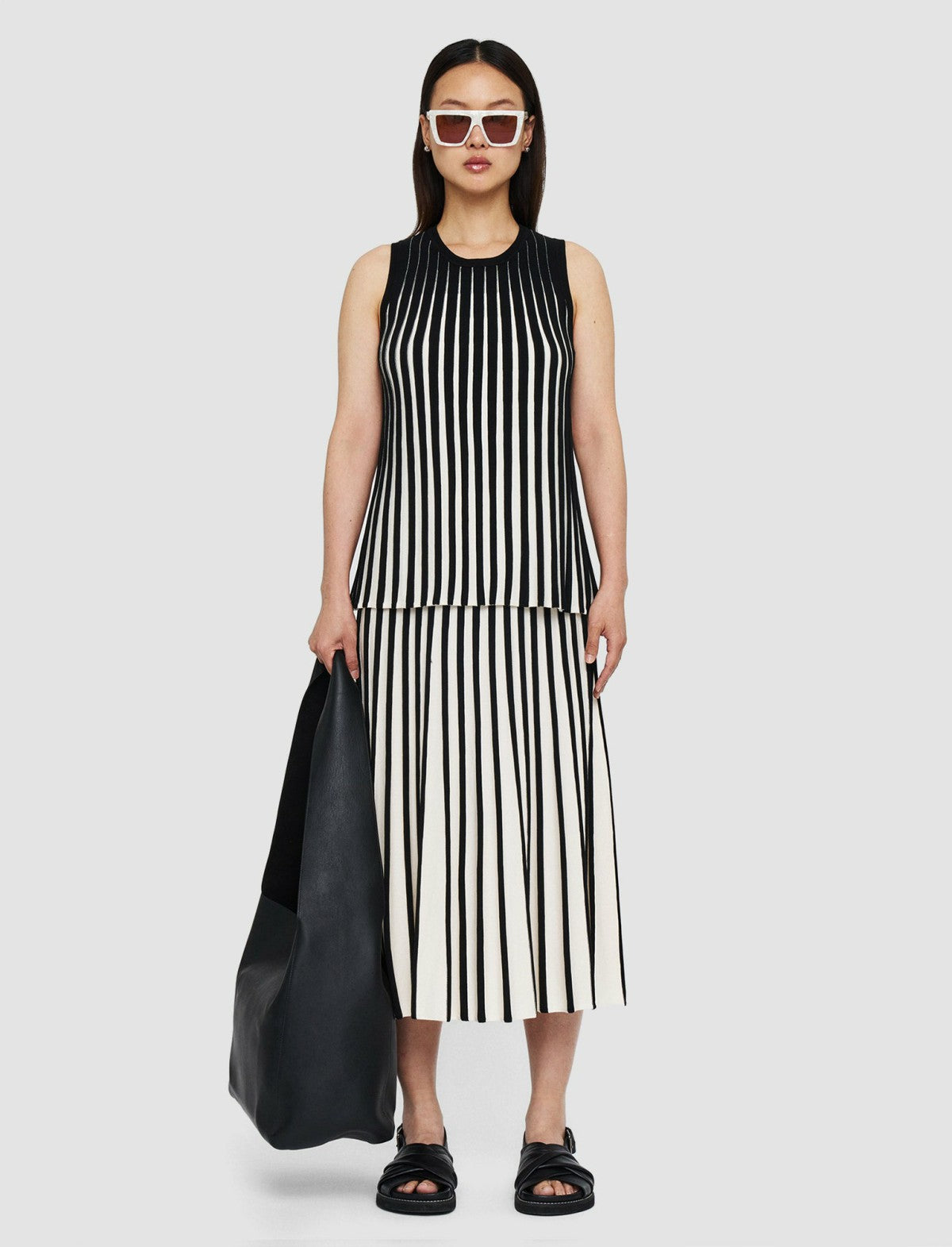 JOSEPH Fashion Women Stripes Tank Top Oyster White/ Black
