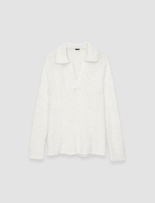 JOSEPH Fashion Women Textured Knit Polo Jumper Ivory