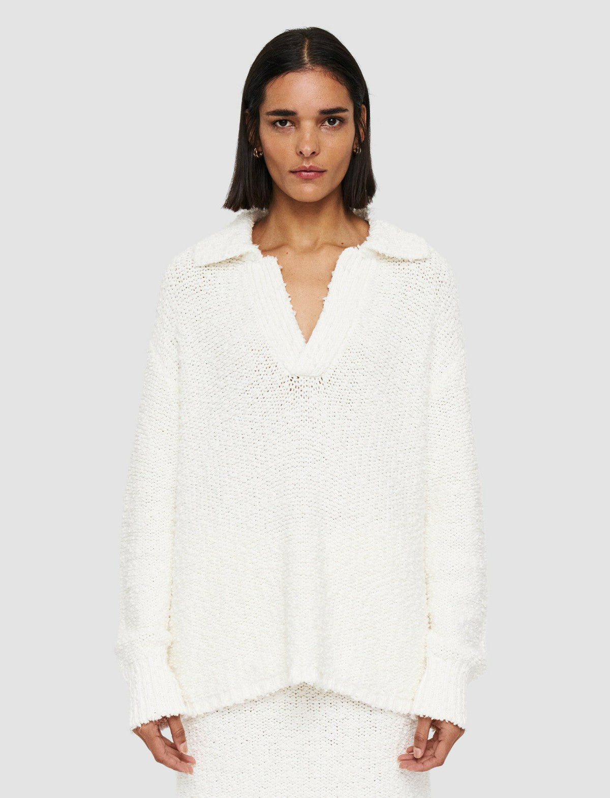 JOSEPH Fashion Women Textured Knit Polo Jumper Ivory
