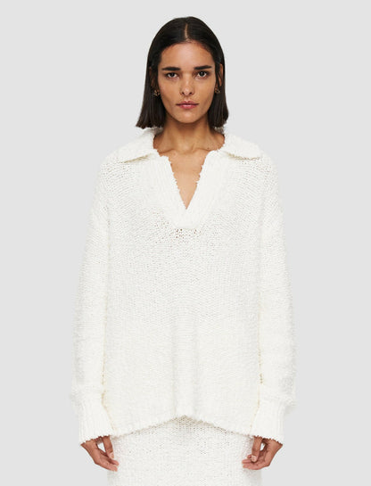 JOSEPH Fashion Women Textured Knit Polo Jumper Ivory