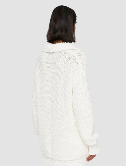 JOSEPH Fashion Women Textured Knit Polo Jumper Ivory