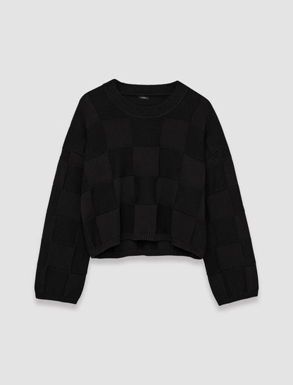 JOSEPH Fashion Women Textured Vichy Crew Neck Jumper Black