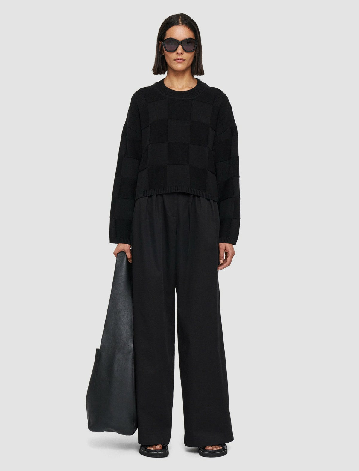 JOSEPH Fashion Women Textured Vichy Crew Neck Jumper Black
