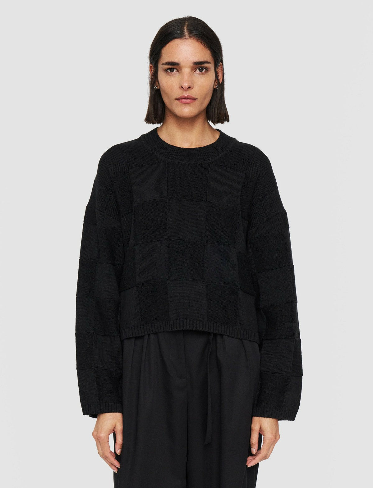JOSEPH Fashion Women Textured Vichy Crew Neck Jumper Black
