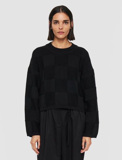 JOSEPH Fashion Women Textured Vichy Crew Neck Jumper Black