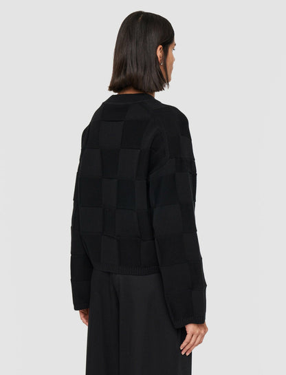 JOSEPH Fashion Women Textured Vichy Crew Neck Jumper Black