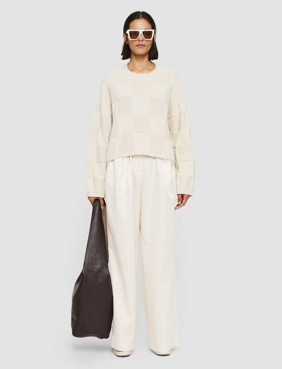 JOSEPH Fashion Women Textured Vichy Crew Neck Jumper Papyrus