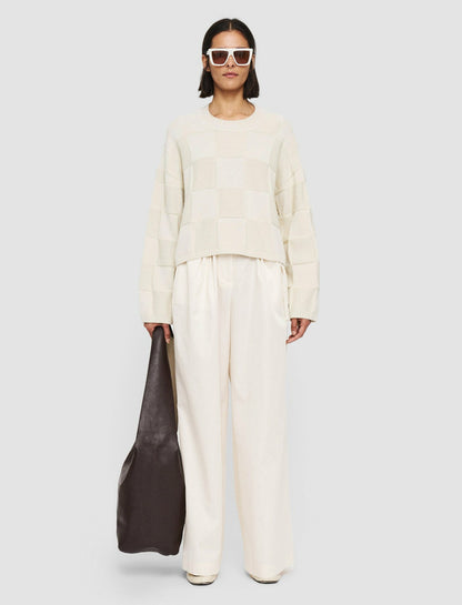 JOSEPH Fashion Women Textured Vichy Crew Neck Jumper Papyrus