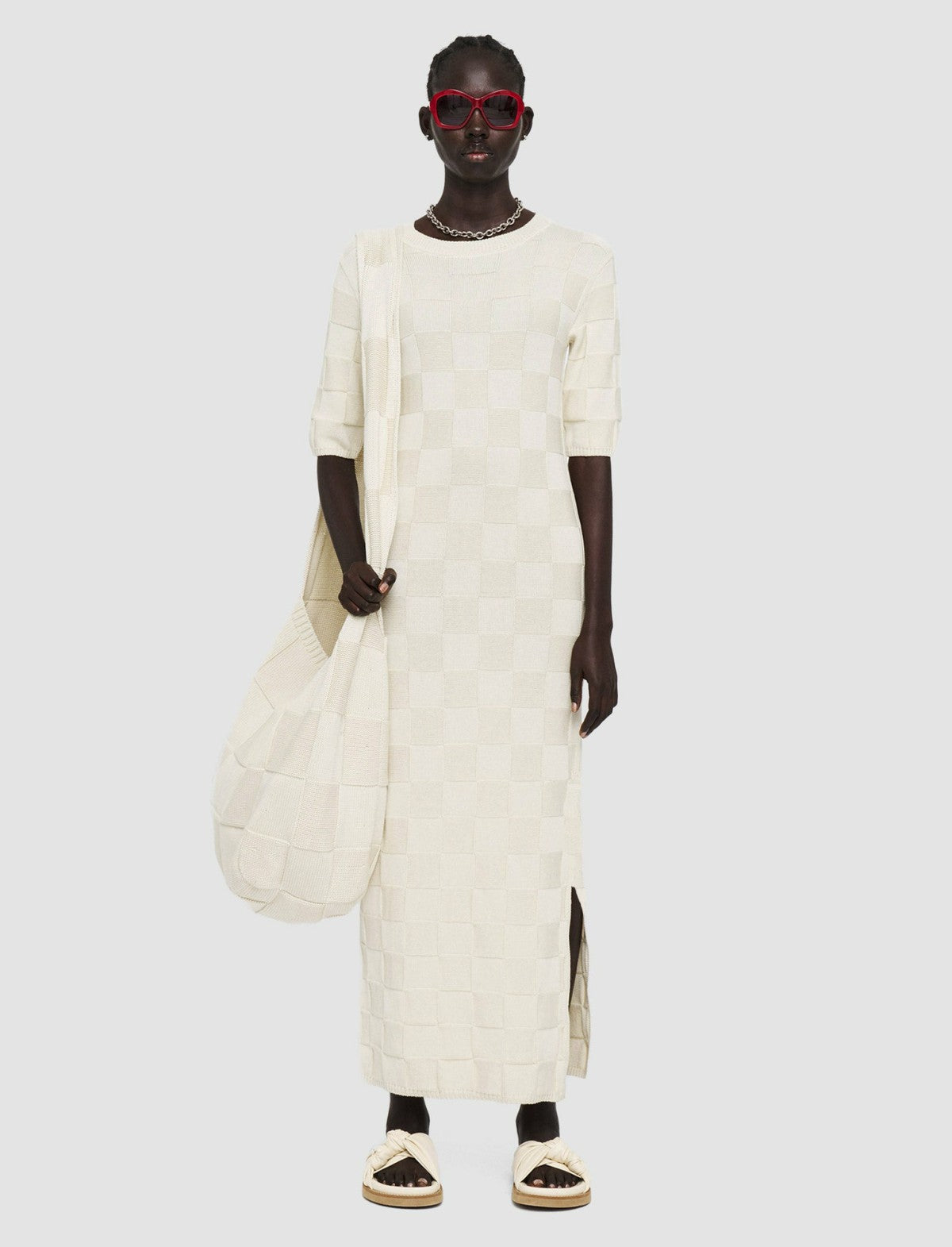 JOSEPH Fashion Women Textured Vichy Knitted Dress Papyrus