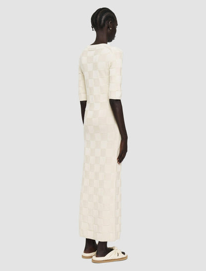 JOSEPH Fashion Women Textured Vichy Knitted Dress Papyrus