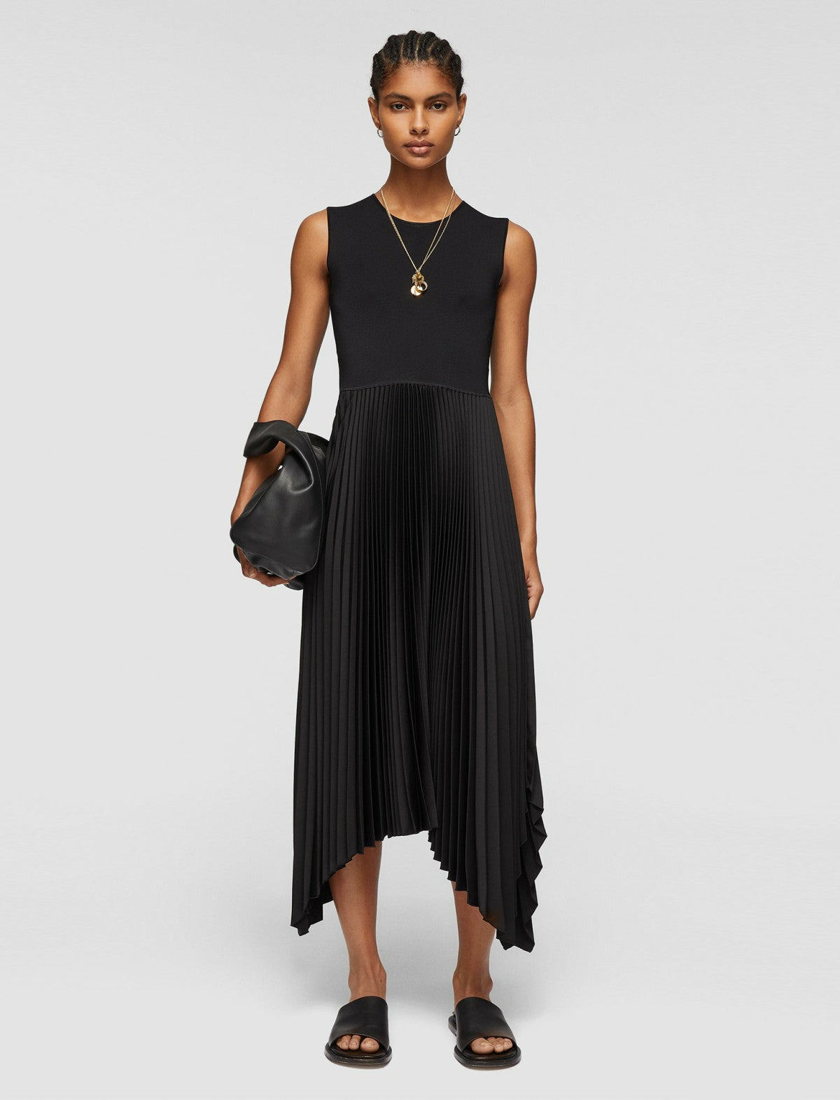 JOSEPH Fashion Women Knit Weave Plissé Dera Dress Black