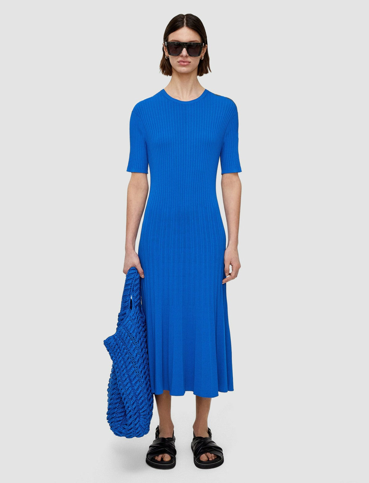 JOSEPH Fashion Women Viscose Rib Knit Dress Ultramarine