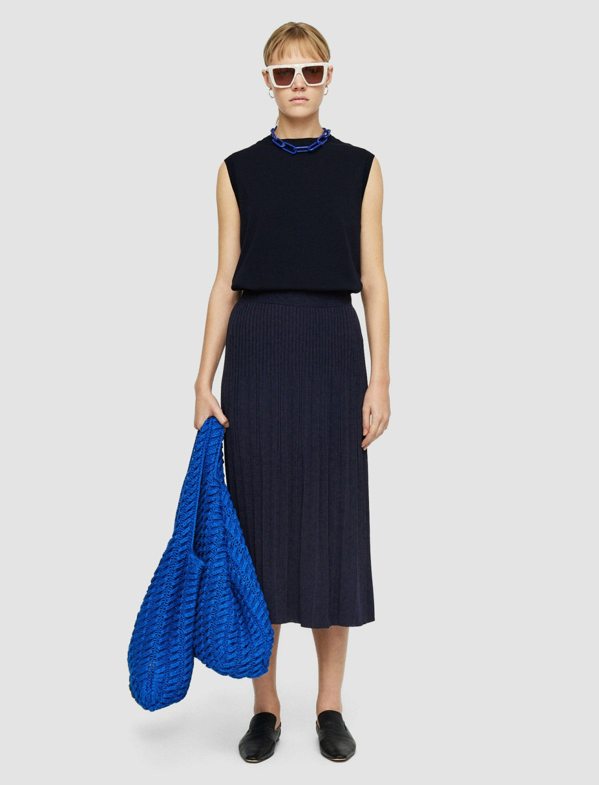 JOSEPH Fashion Women Viscose Rib Knit Skirt Navy