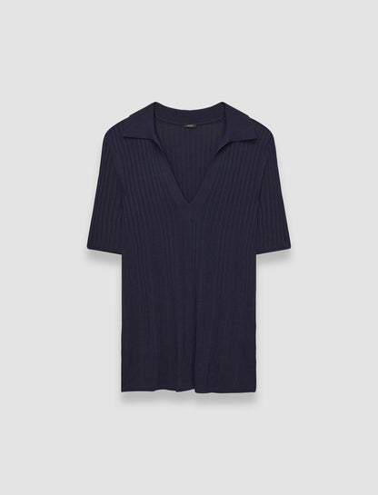 JOSEPH Fashion Women Viscose Rib Knit Polo Top Navy