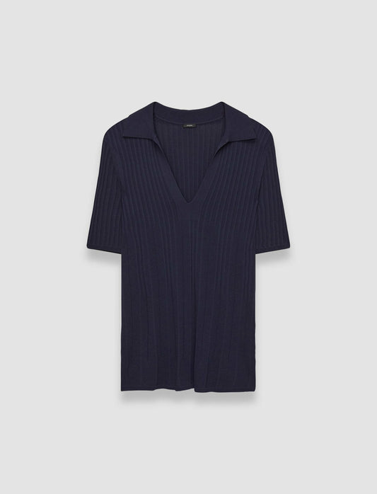 JOSEPH Fashion Women Viscose Rib Knit Polo Top Navy