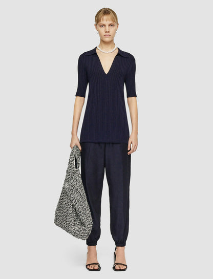 JOSEPH Fashion Women Viscose Rib Knit Polo Top Navy