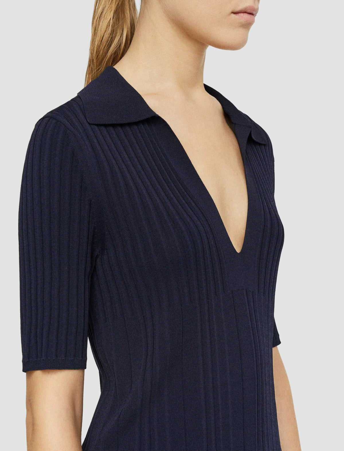 JOSEPH Fashion Women Viscose Rib Knit Polo Top Navy