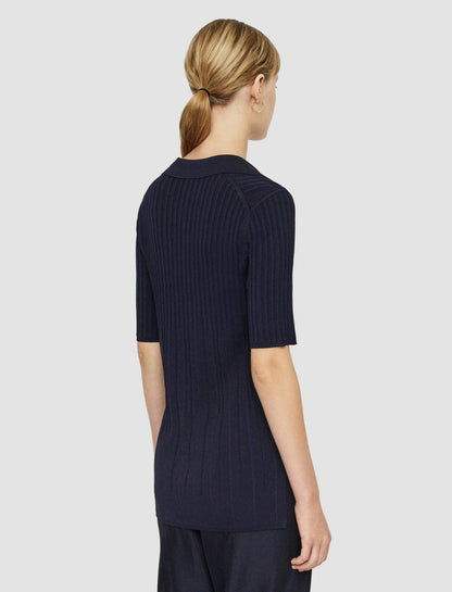 JOSEPH Fashion Women Viscose Rib Knit Polo Top Navy