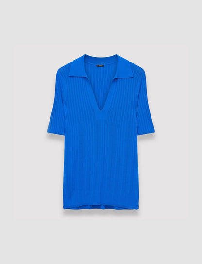 JOSEPH Fashion Women Viscose Rib Knit Polo Top Ultramarine