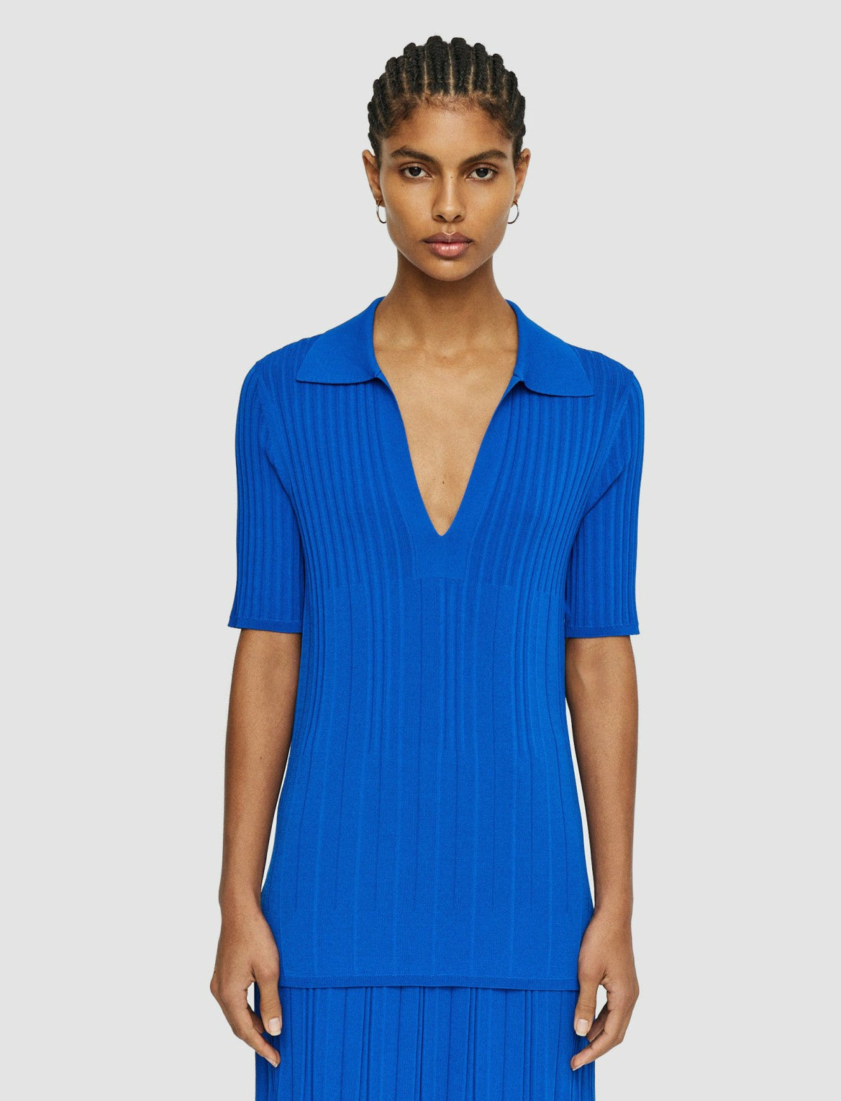 JOSEPH Fashion Women Viscose Rib Knit Polo Top Ultramarine