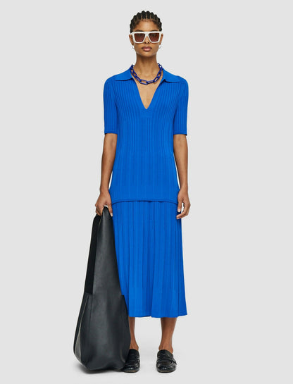 JOSEPH Fashion Women Viscose Rib Knit Polo Top Ultramarine