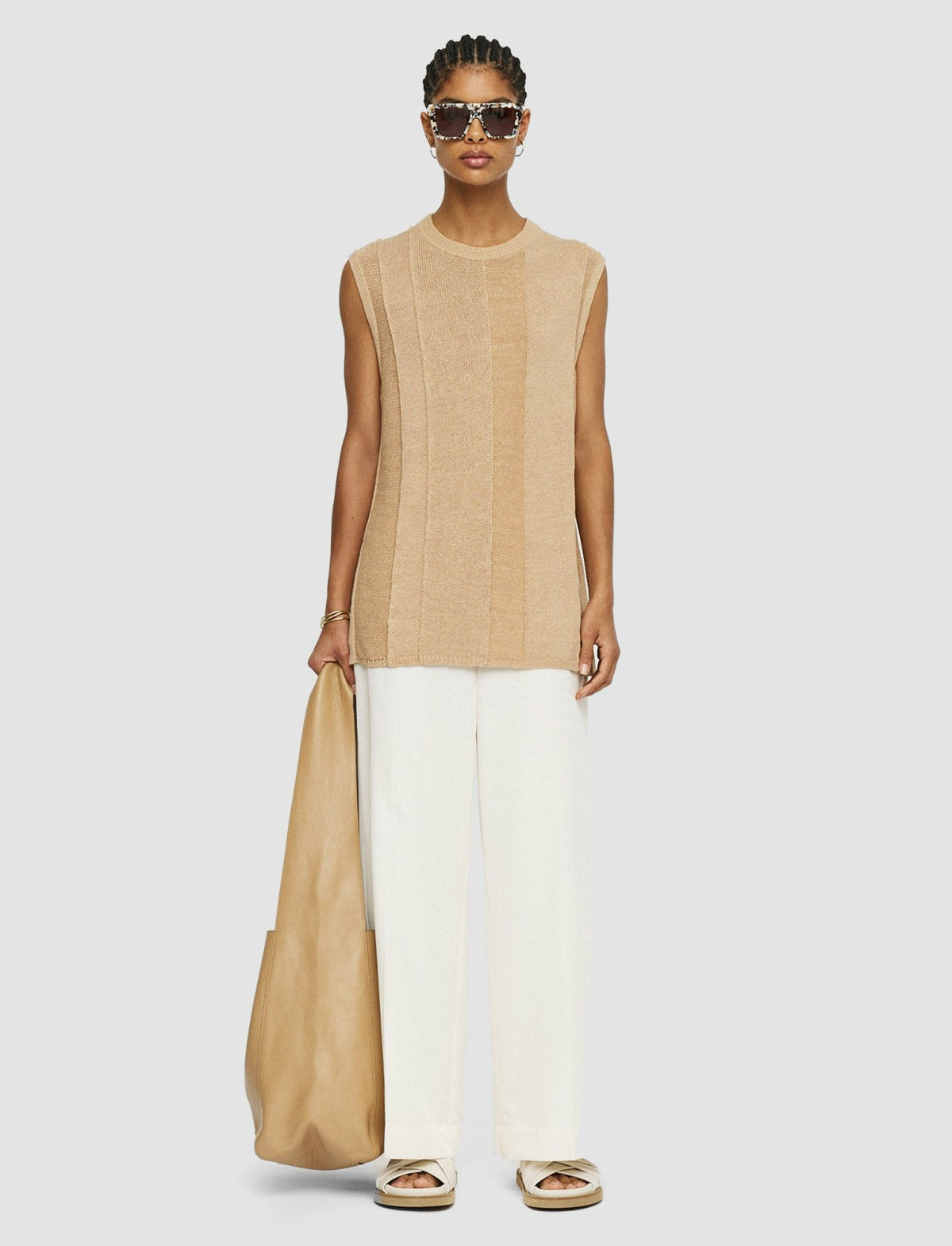JOSEPH Fashion Women Linen Blend Knitted Tank Top Sesame