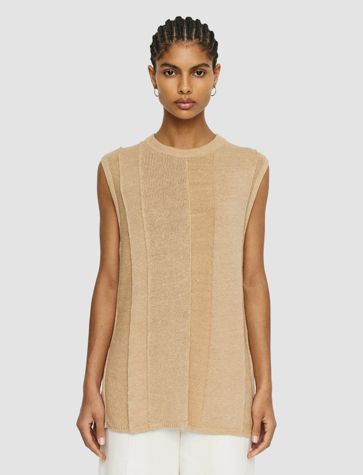JOSEPH Fashion Women Linen Blend Knitted Tank Top Sesame