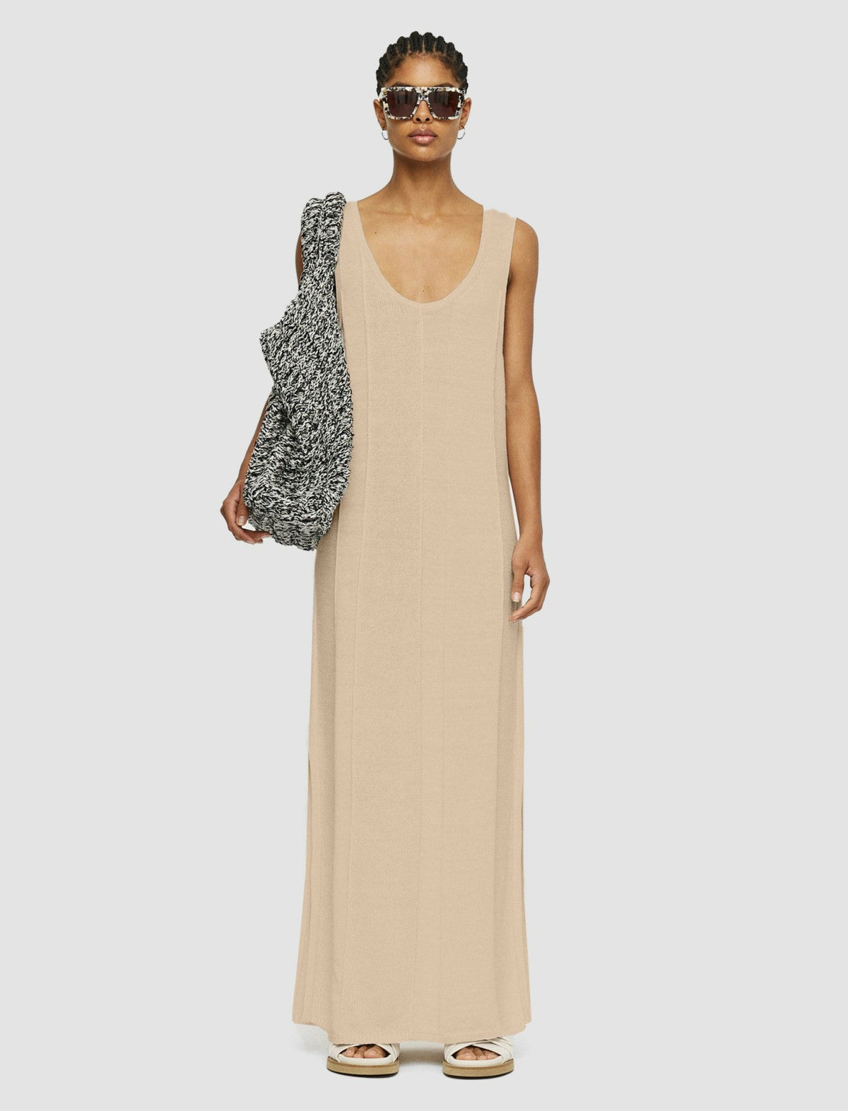 JOSEPH Fashion Women Linen Blend Knitted Long Dress Sesame