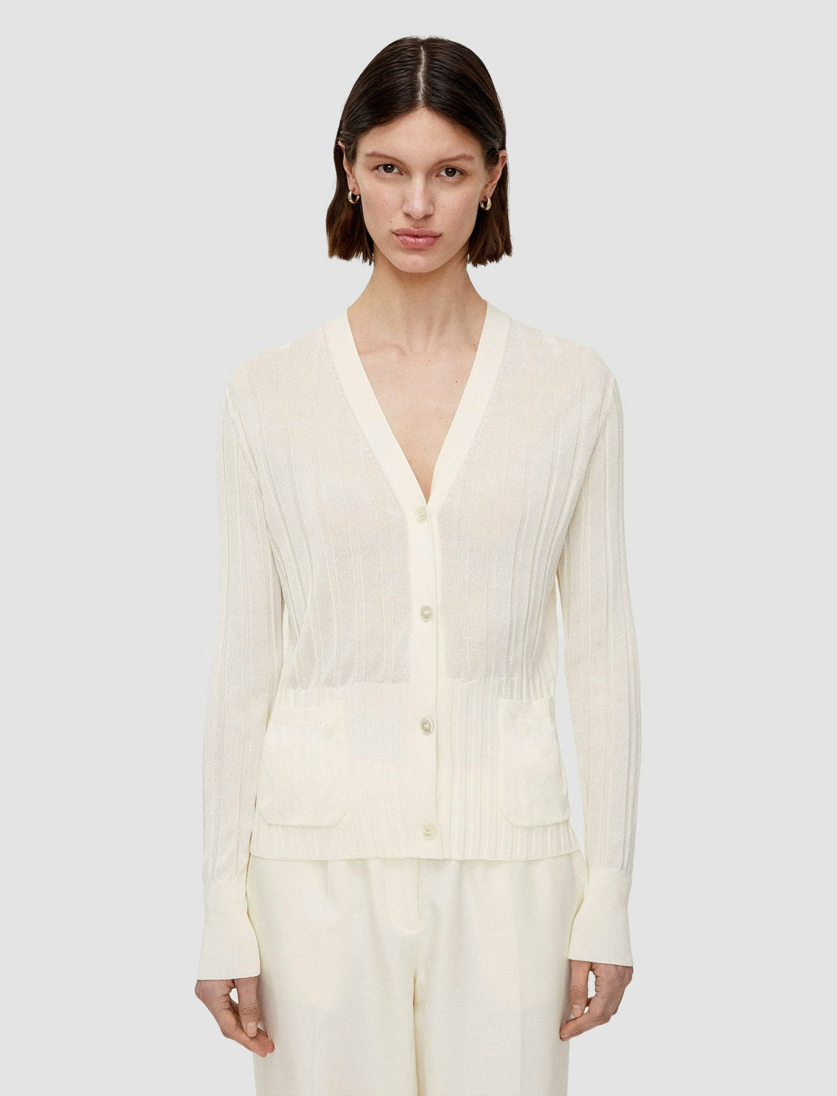 JOSEPH Fashion Women Crisp Rayon Knitted Cardigan Ivory
