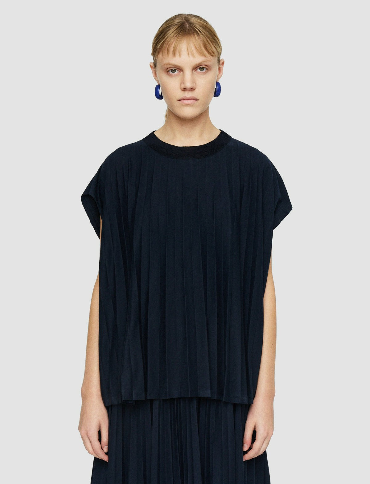 JOSEPH Fashion Women Cotton Blend Plissé T-Shirt Navy