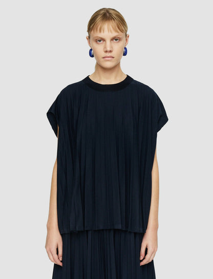 JOSEPH Fashion Women Cotton Blend Plissé T-Shirt Navy