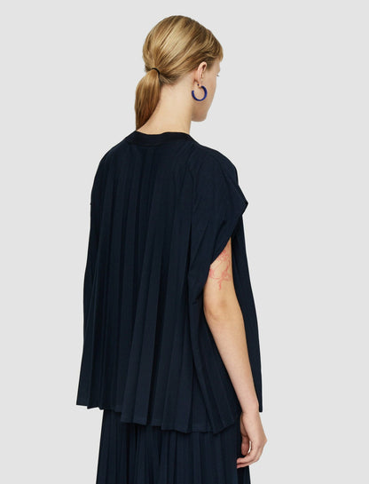 JOSEPH Fashion Women Cotton Blend Plissé T-Shirt Navy