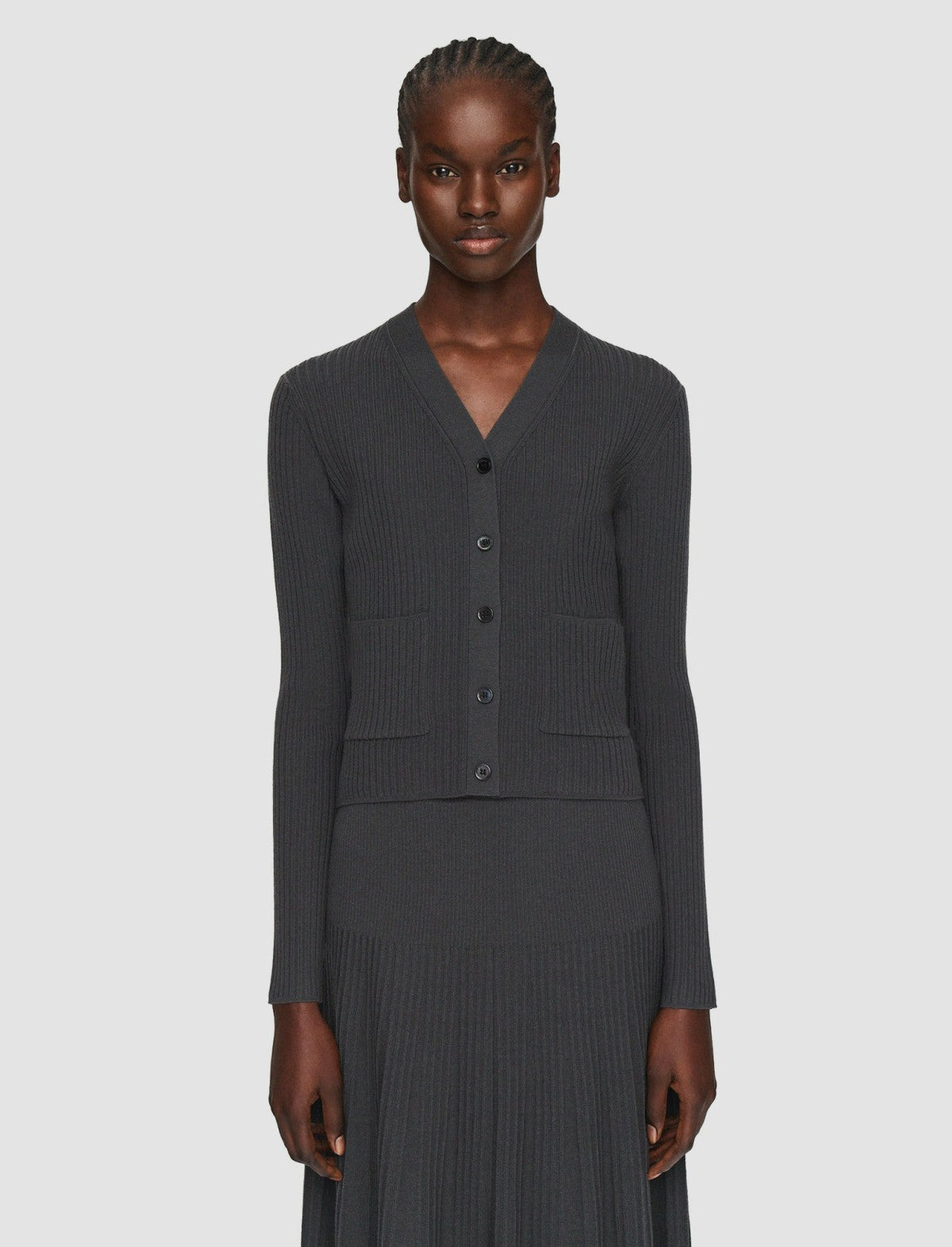 JOSEPH Fashion Women Merino Rib Cardigan Slate