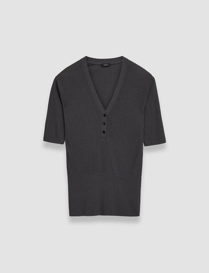 JOSEPH Fashion Women Merino Rib V Neck Top Slate