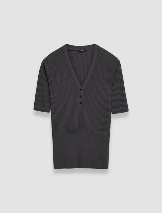 JOSEPH Fashion Women Merino Rib V Neck Top Slate